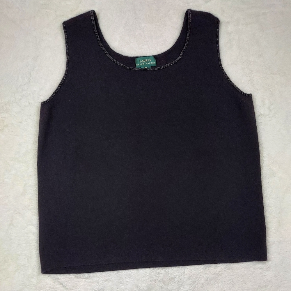 Lauren Ralph Lauren Black Wool Blend Sweater Tank Top Beaded Neckline Size 2X